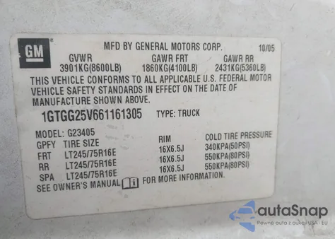 2006 GMC Savana Work Van from USA, damaged, VIN 1GTGG25V661161305